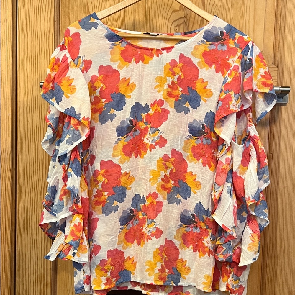 Zac & Rachel Multicolor Floral Ruffle  Sleeveless Blouse Sz 3X